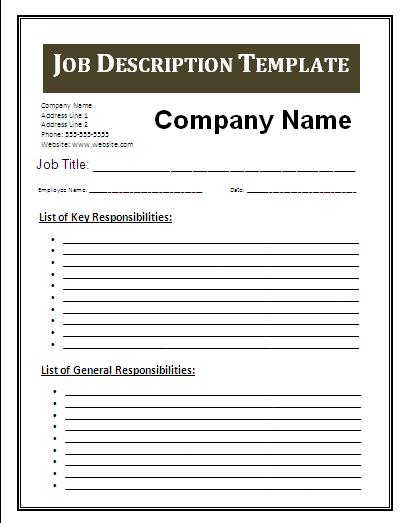 Job Description Form Template from www.businesstemplatesz.org