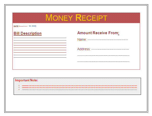 Receipt For Money Template