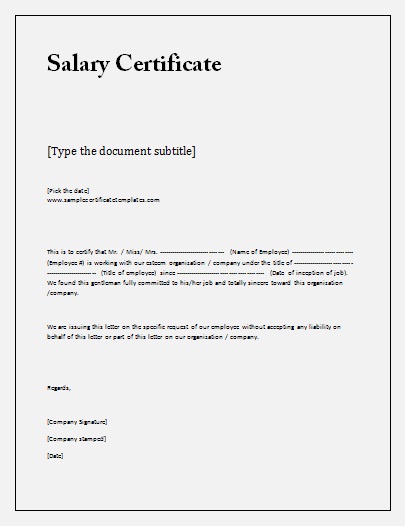 salary certificate template