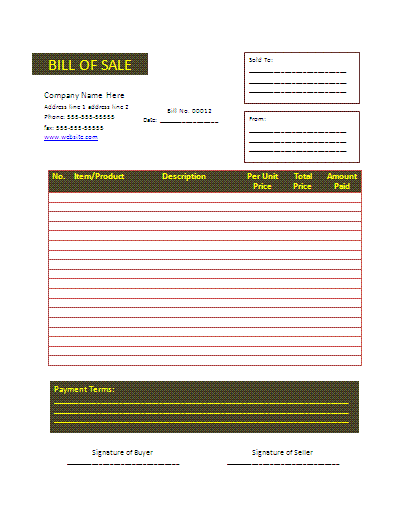Bill of sale Template