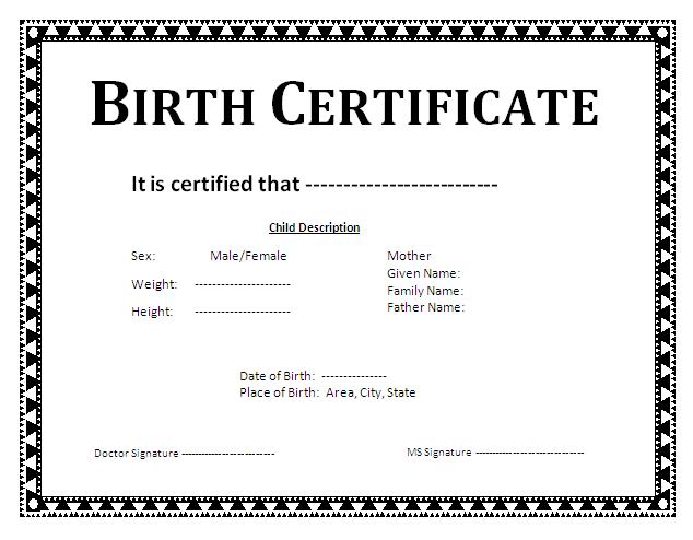 birth Certificate template