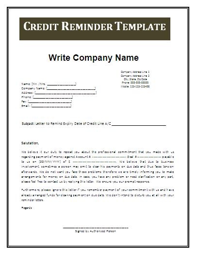 credit reminder template