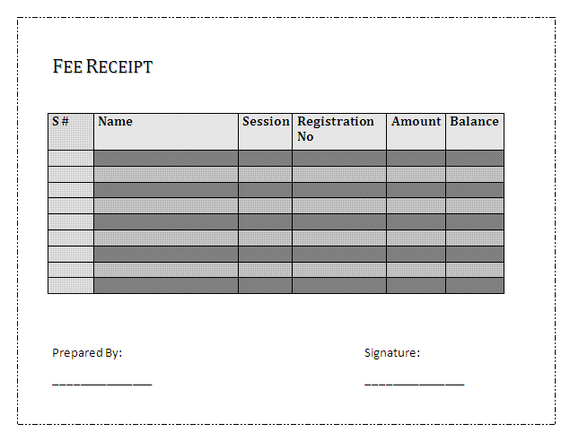 Fee receipt template