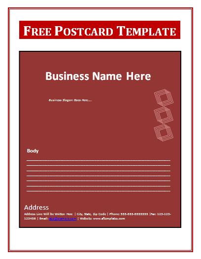 free postcard template