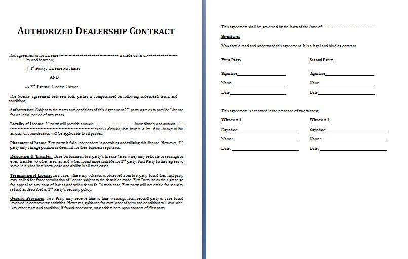 Dealership Contract template