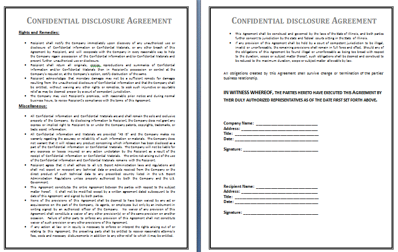 Precedent Confidentiality Contract template