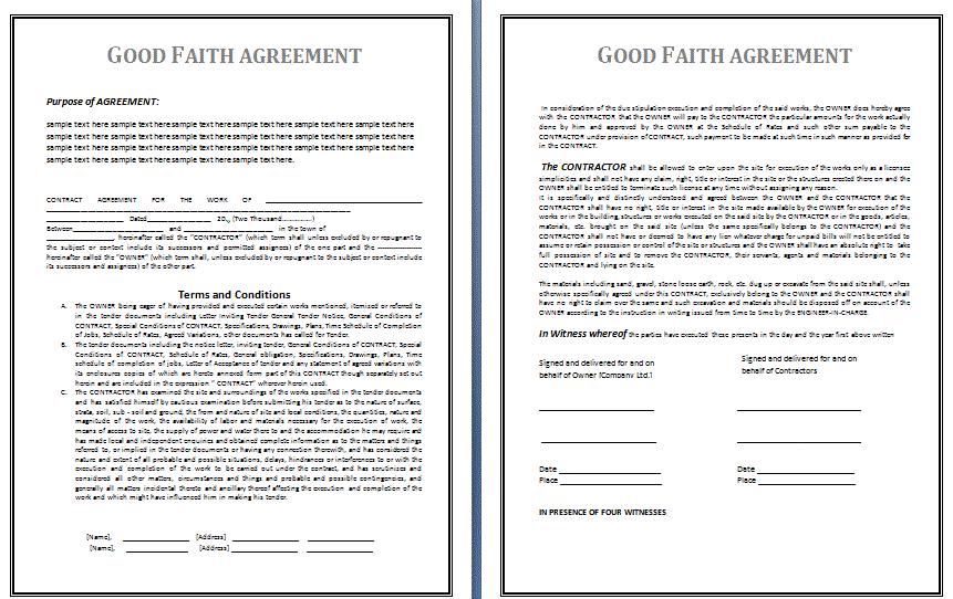 Good Faith Agreement template