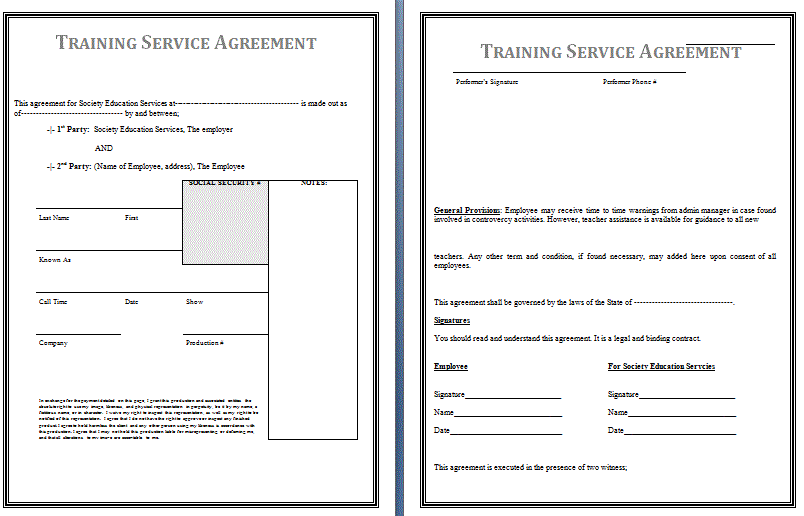 Training agreement template