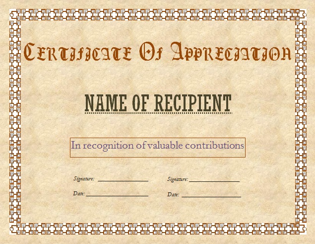 certificate of appreciation template