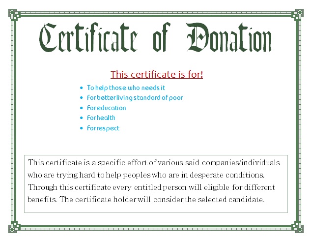 Certificate of Donation template