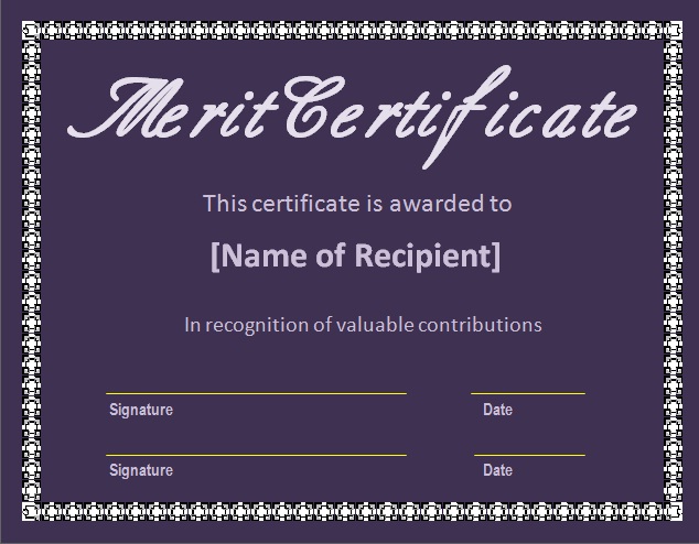Certificate of Merit template