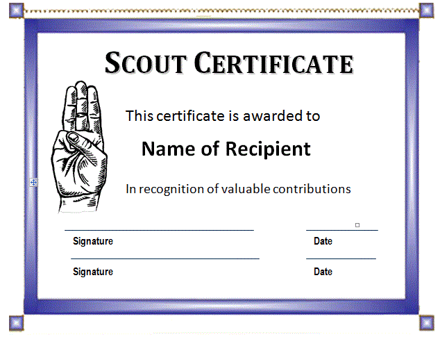 Certificate of Performance template