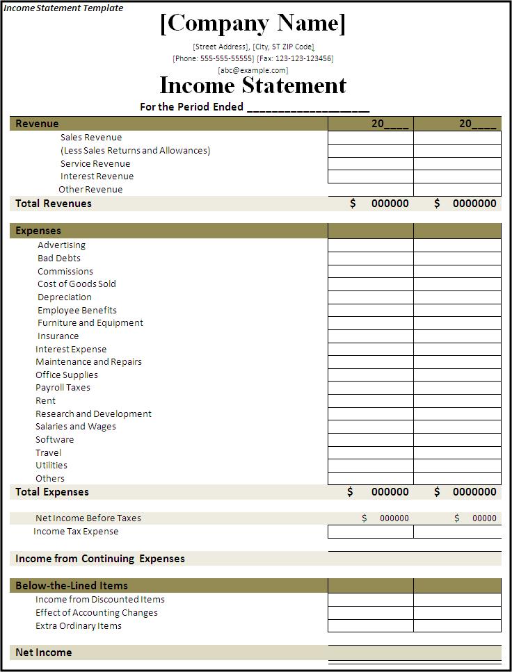 Income Statement template