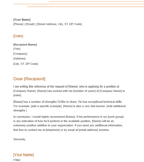 recommendation letter template