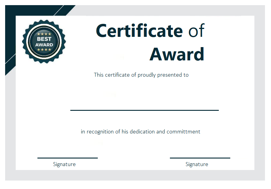 Certificate of Award Template