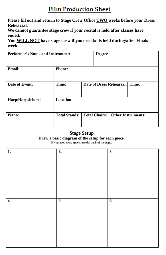 Film Production Sheet Template