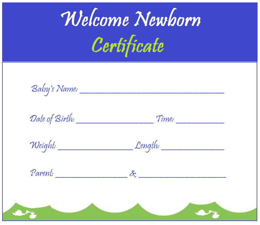 Welcome Newbaby Certificate Template