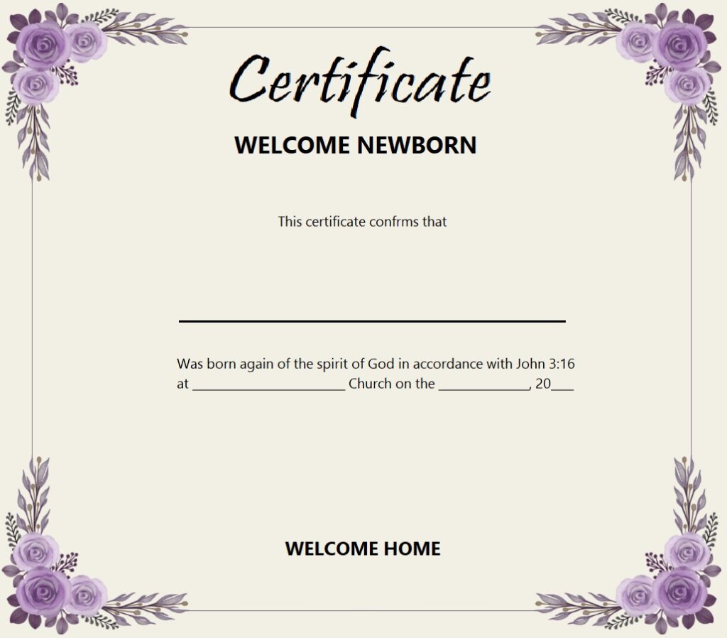 Welcome Newborn Certificate Format