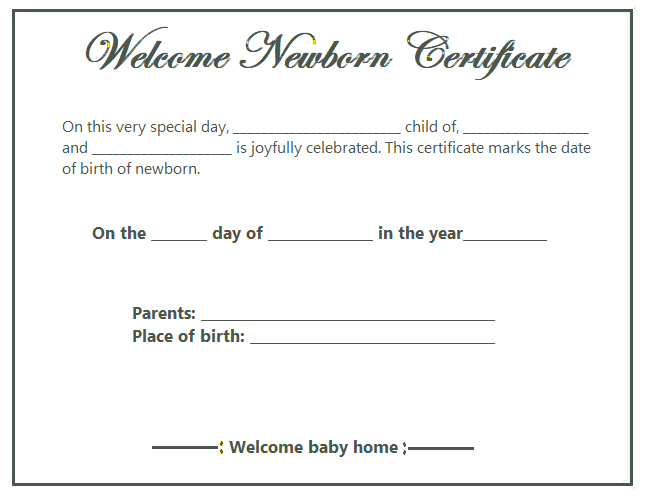 Welcome Newborn Certificate Template