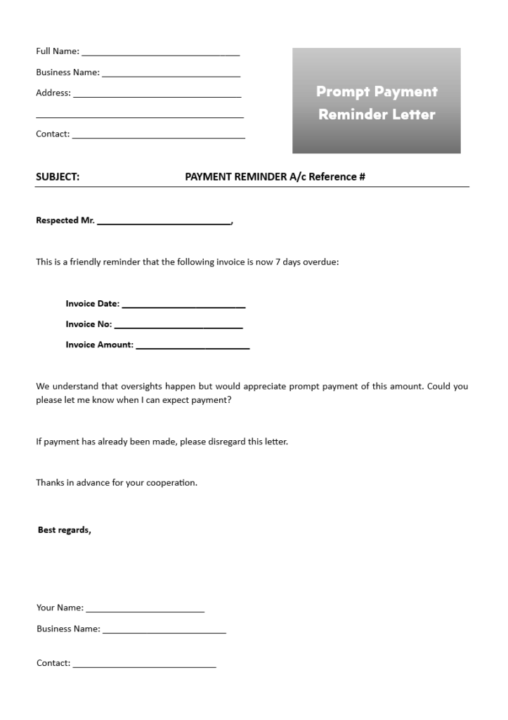 Prompt Payment Reminder Letter Template